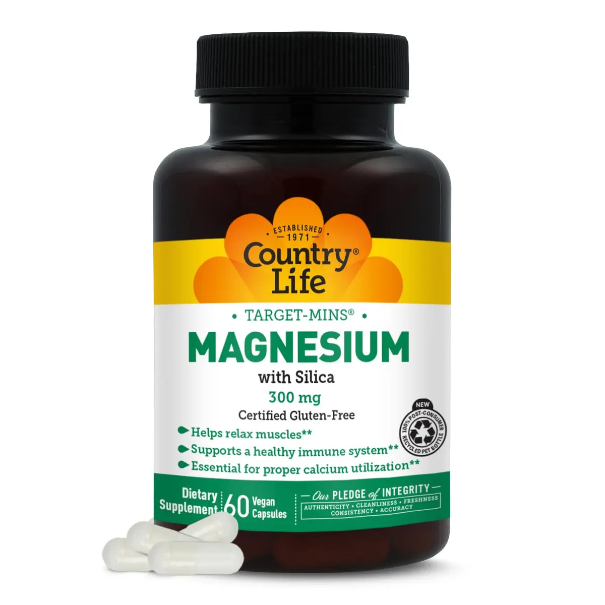 Country Life Target-Mins Magnesium with Silica 300mg Capsules (60 Count) | Essential Mineral for Nervous System & Bone Health - main product image