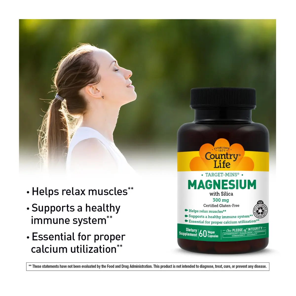 Country Life Target-Mins Magnesium with Silica 300mg Capsules (60 Count) | Essential Mineral for Nervous System & Bone Health - view 4
