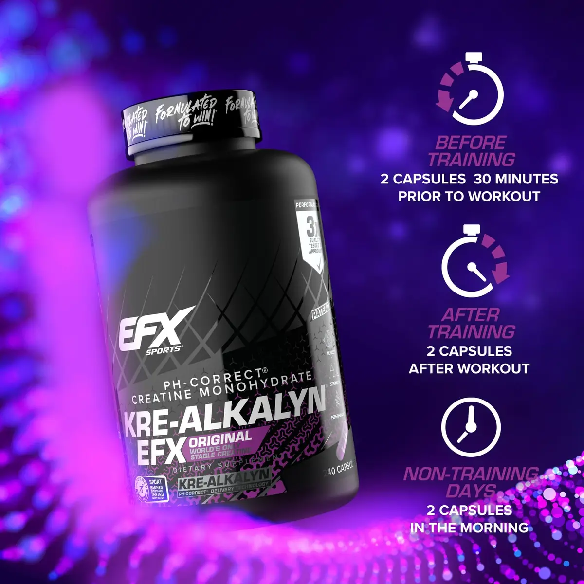 EFX Sports Kre-Alkalyn EFX pH-Correct Creatine Monohydrate Capsules 240 Count (120 Servings) | Clinically Tested Strength & Performance - view 8