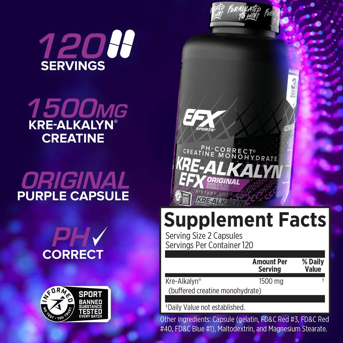 EFX Sports Kre-Alkalyn EFX pH-Correct Creatine Monohydrate Capsules 240 Count (120 Servings) | Clinically Tested Strength & Performance - view 3