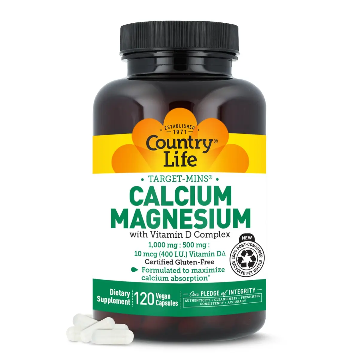 Country Life Target-Mins Calcium Magnesium Vitamin D, 120 Vegan Capsules | Supports Bone & Muscle Health - main product image