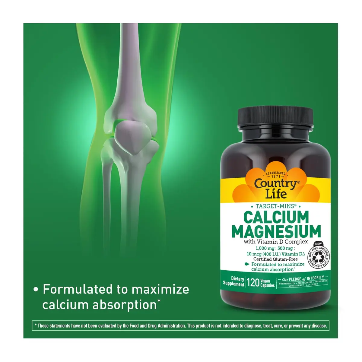 Country Life Target-Mins Calcium Magnesium Vitamin D, 120 Vegan Capsules | Supports Bone & Muscle Health - view 2