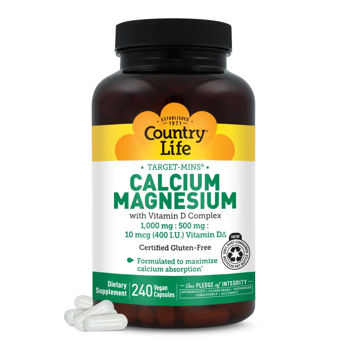 Country Life Target-Mins Calcium Magnesium with Vitamin D, 240 Capsules | Bone & Bone Health Support - main product image