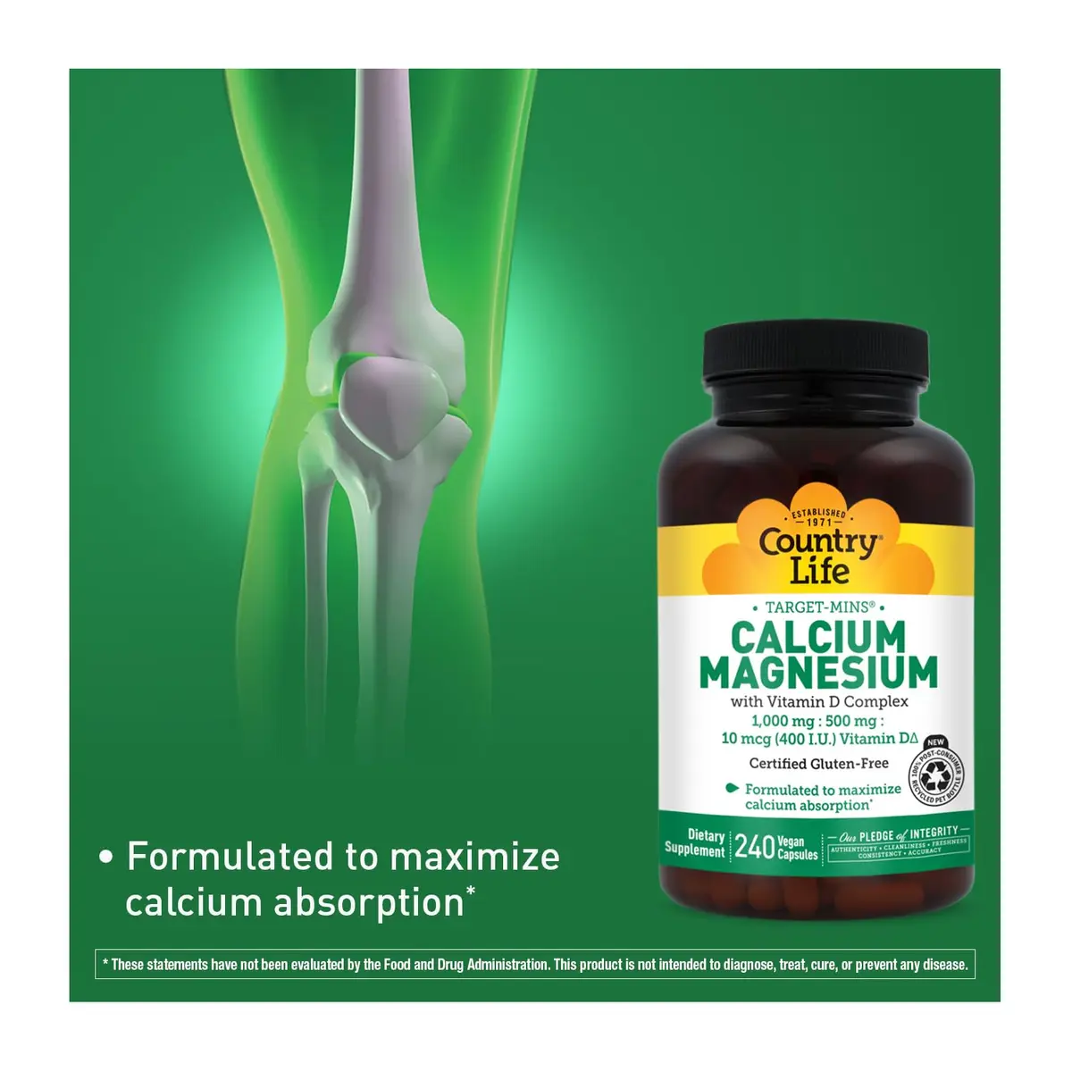 Country Life Target-Mins Calcium Magnesium with Vitamin D, 240 Capsules | Bone & Bone Health Support - view 4