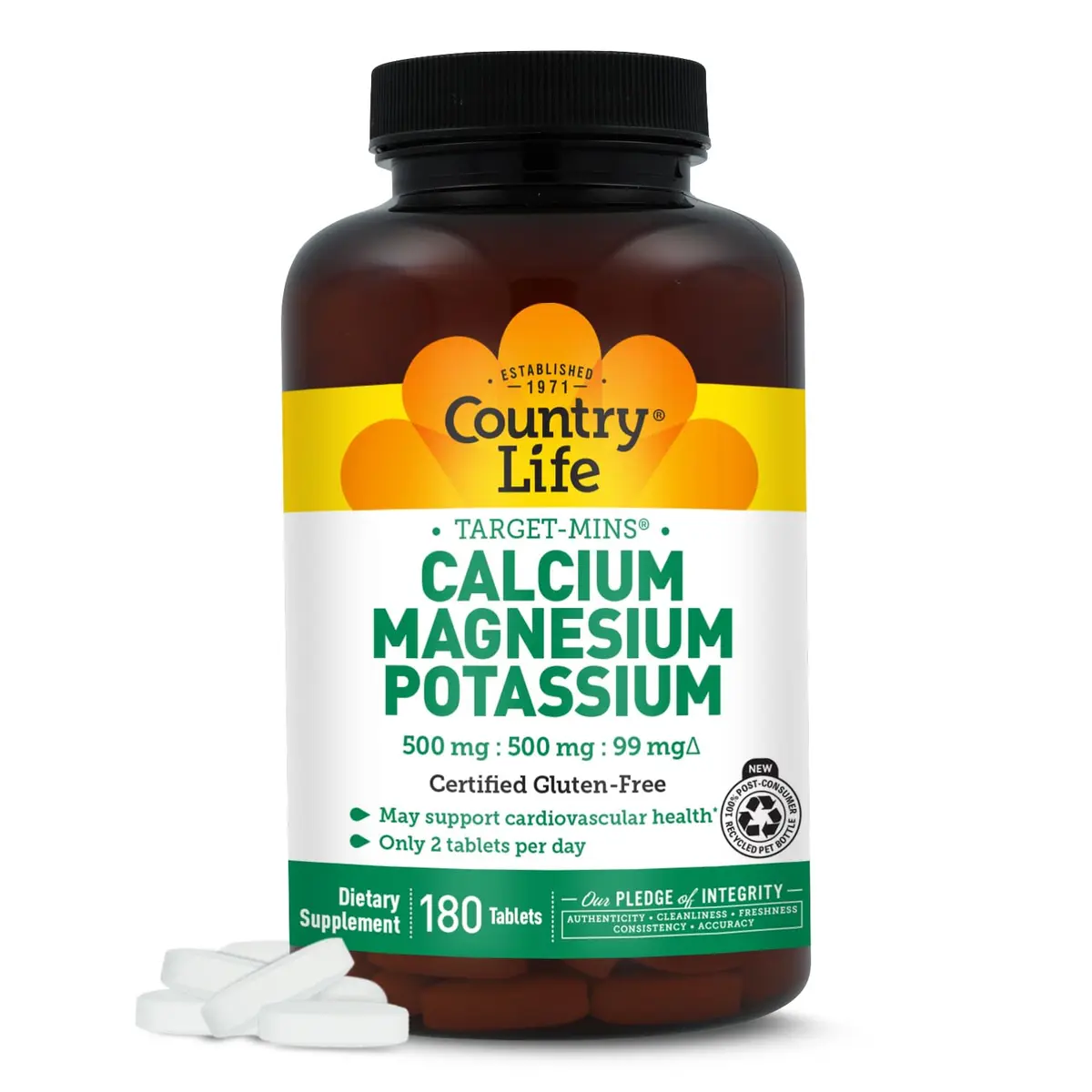Country Life Target-Mins Calcium Magnesium Potassium 180 Tablets | Bone & Heart Support - main product image