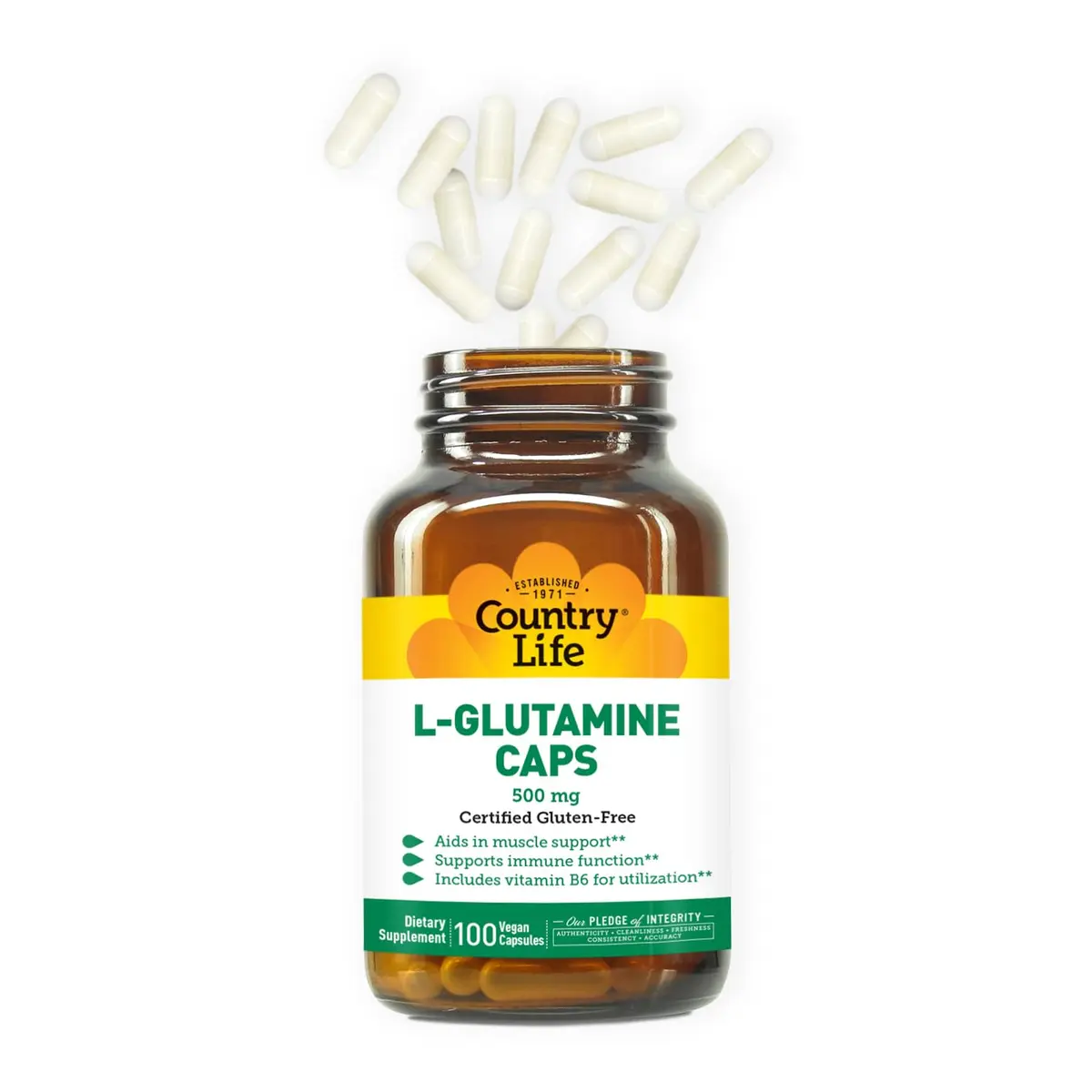 Country Life L-Glutamine 500 mg with B6 | Supports Muscle Recovery & Endurance (100 Capsules) - view 6