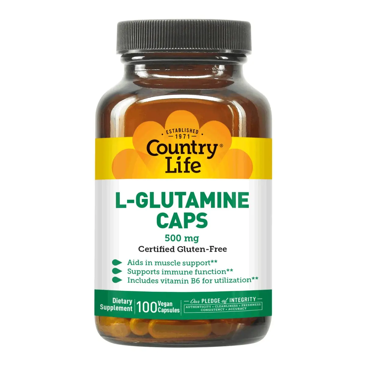 Country Life L-Glutamine 500 mg with B6 | Supports Muscle Recovery & Endurance (100 Capsules) - main product image