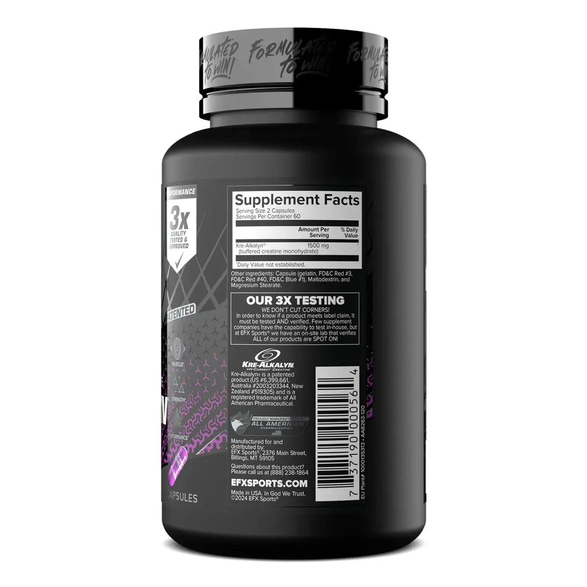 EFX Sports Kre-Alkalyn EFX Creatine Monohydrate Capsules | 60 Servings (120 Count) - view 9