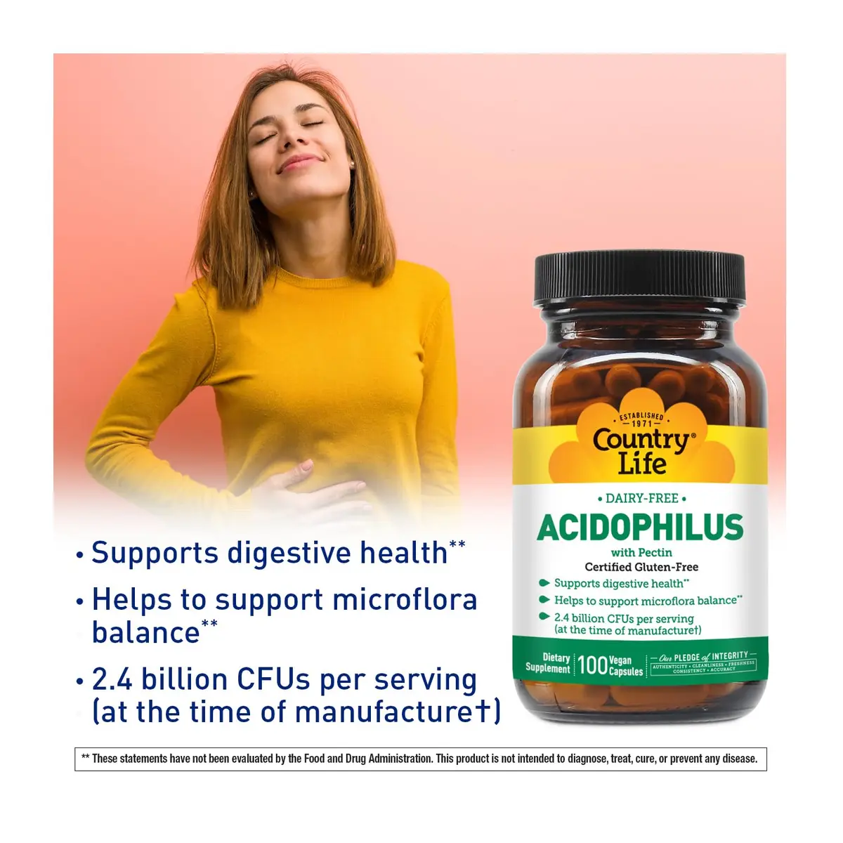 Country Life Acidophilus with Pectin | Dairy-Free Vegan Capsules for Digestive Support - view 2