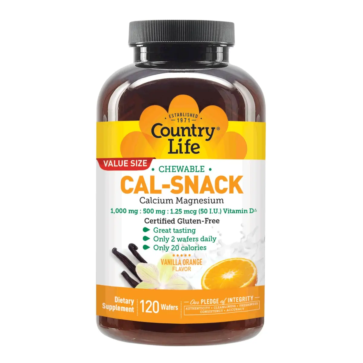 Country Life Cal-Snack Calcium Magnesium Wafers, Vanilla Orange, 120 Count | Easy-to-Chew Supplement with Vitamin D3 for Bone & Muscle Support - view 5
