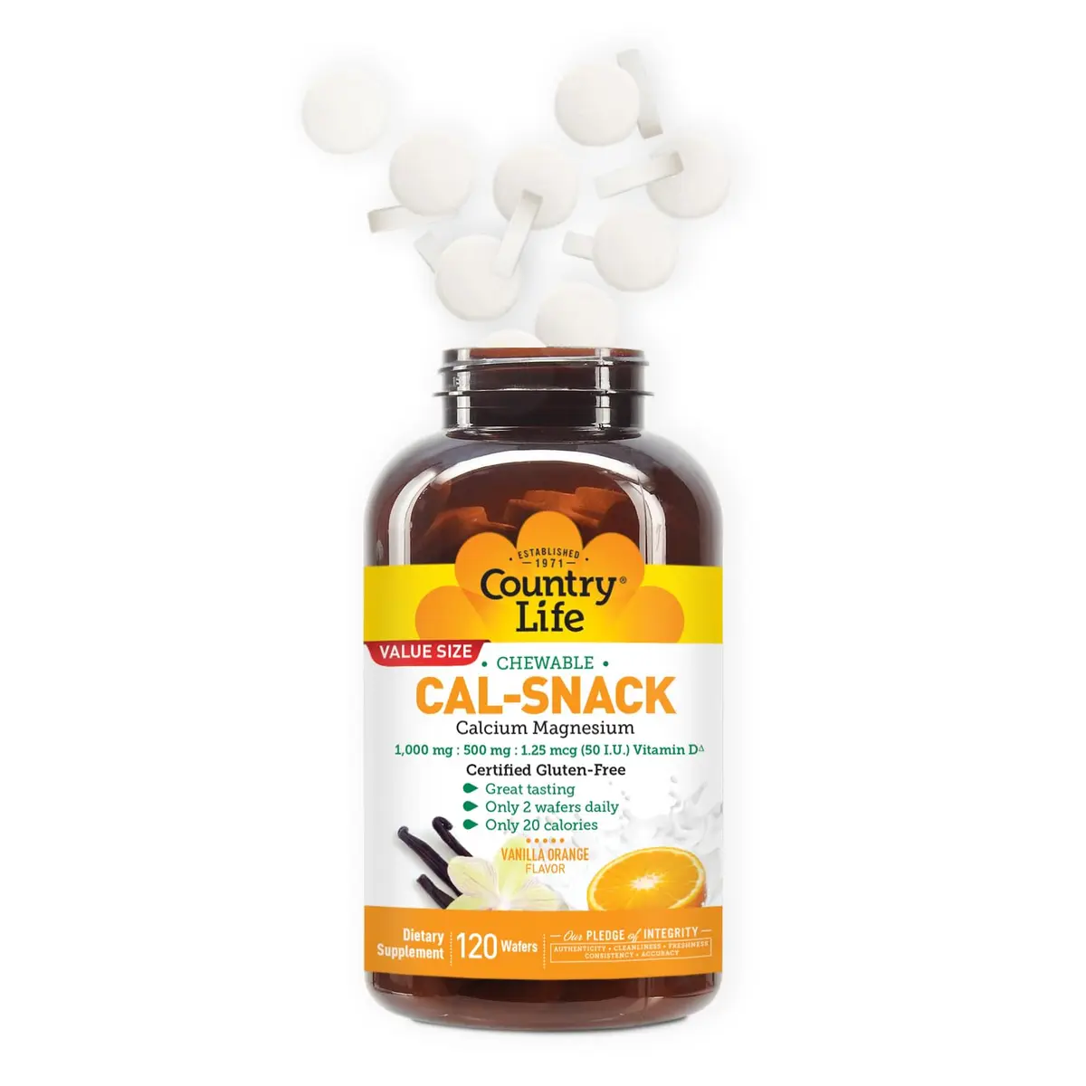 Country Life Cal-Snack Calcium Magnesium Wafers, Vanilla Orange, 120 Count | Easy-to-Chew Supplement with Vitamin D3 for Bone & Muscle Support - view 3