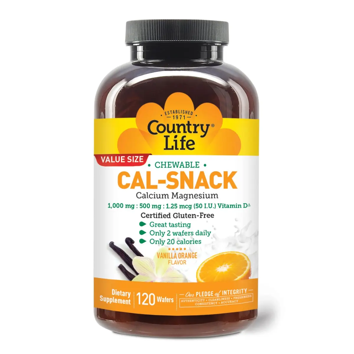 Country Life Cal-Snack Calcium Magnesium Wafers, Vanilla Orange, 120 Count | Easy-to-Chew Supplement with Vitamin D3 for Bone & Muscle Support - view 4