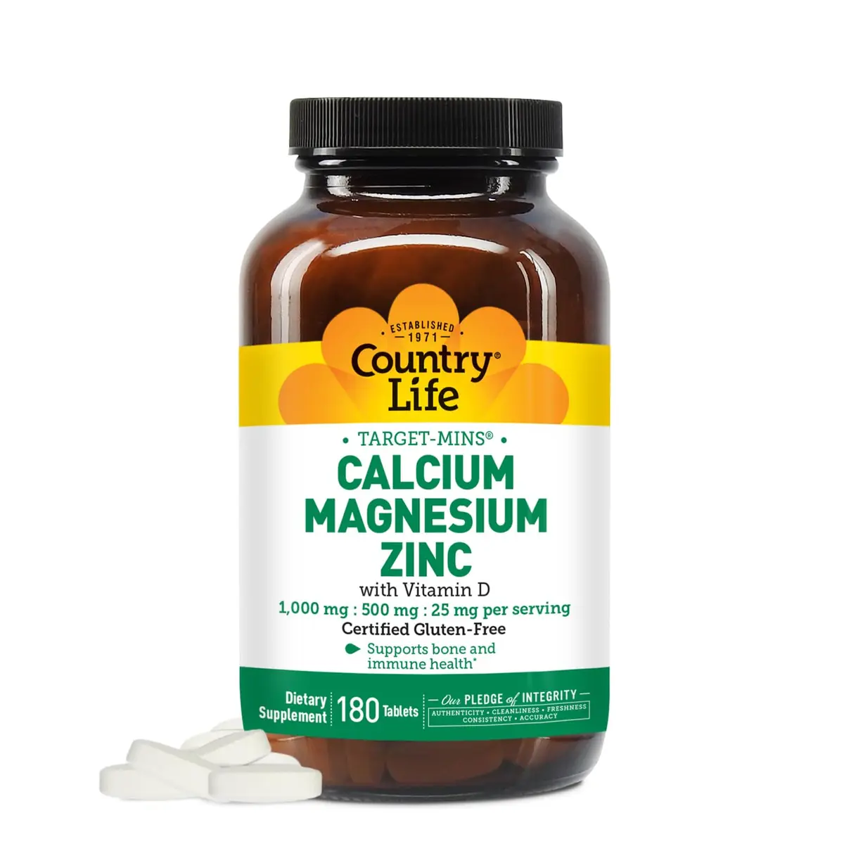 Country Life Calcium Magnesium Zinc 1000 mg/500 mg/25 mg | Bone & Bone Density Support - main product image