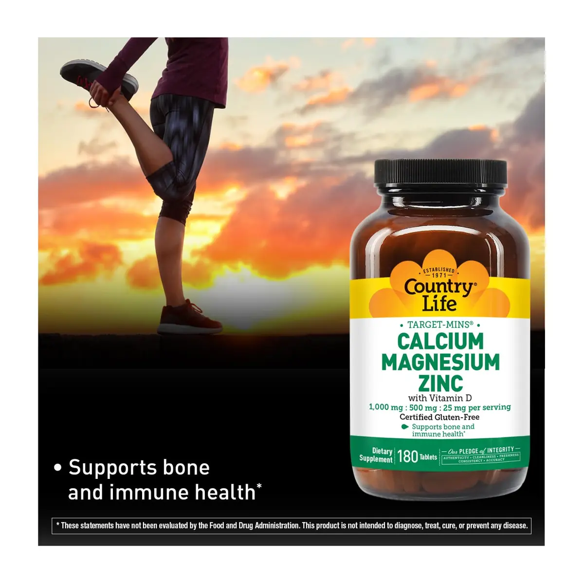 Country Life Calcium Magnesium Zinc 1000 mg/500 mg/25 mg | Bone & Bone Density Support - view 6
