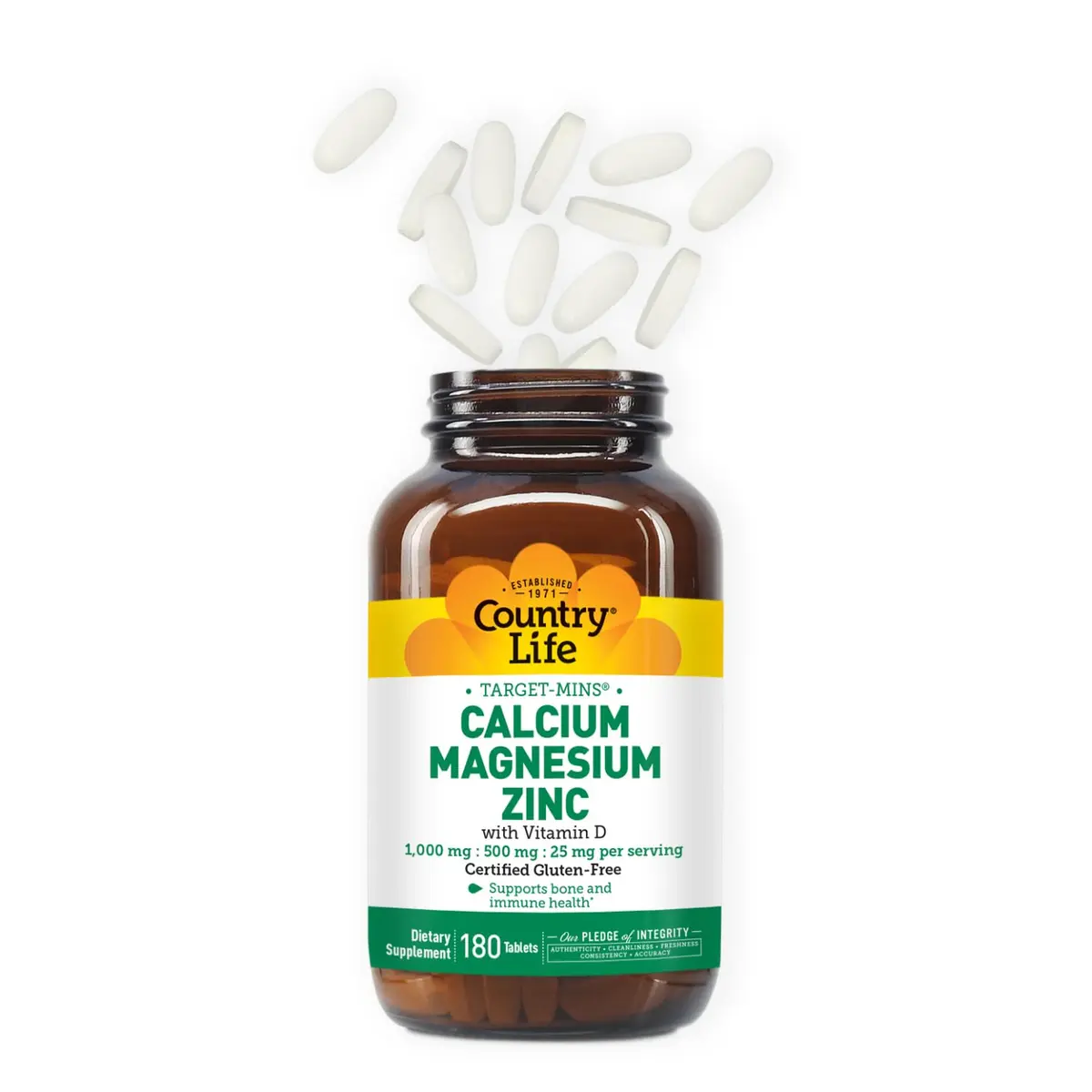 Country Life Calcium Magnesium Zinc 1000 mg/500 mg/25 mg | Bone & Bone Density Support - view 2