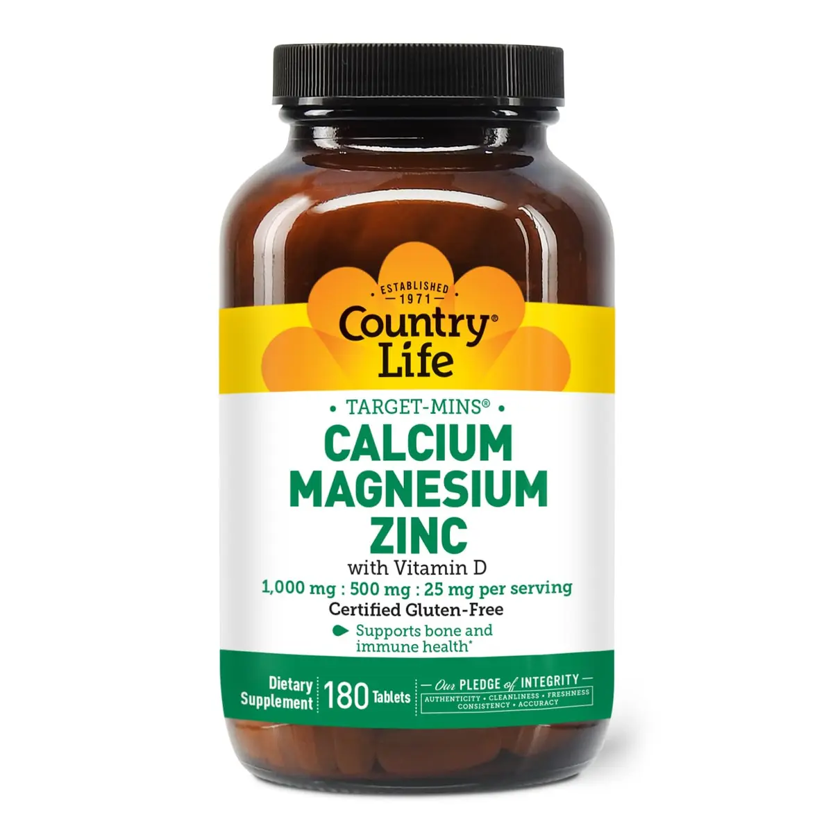 Country Life Calcium Magnesium Zinc 1000 mg/500 mg/25 mg | Bone & Bone Density Support - view 3