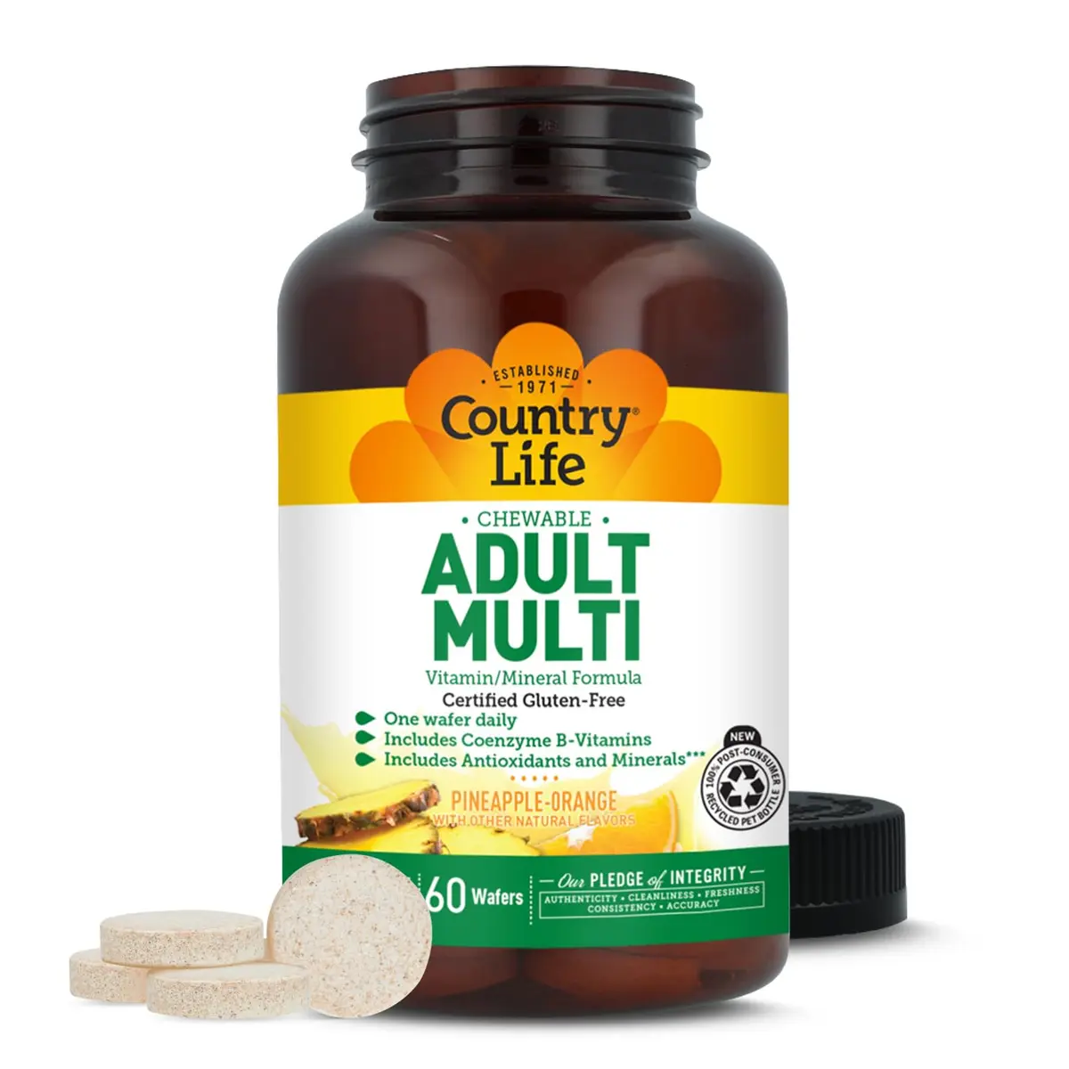 Country Life Adult Chewable Multivitamin, Pineapple Orange, 60 Wafers | Supports Energy & Immunity - view 7