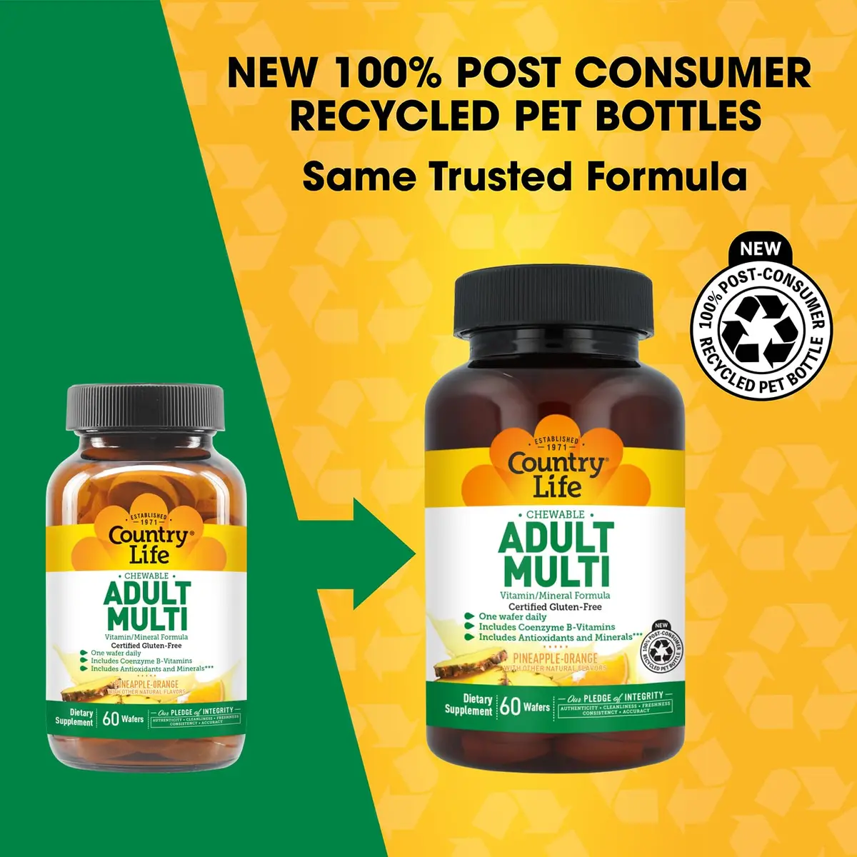 Country Life Adult Chewable Multivitamin, Pineapple Orange, 60 Wafers | Supports Energy & Immunity - view 2