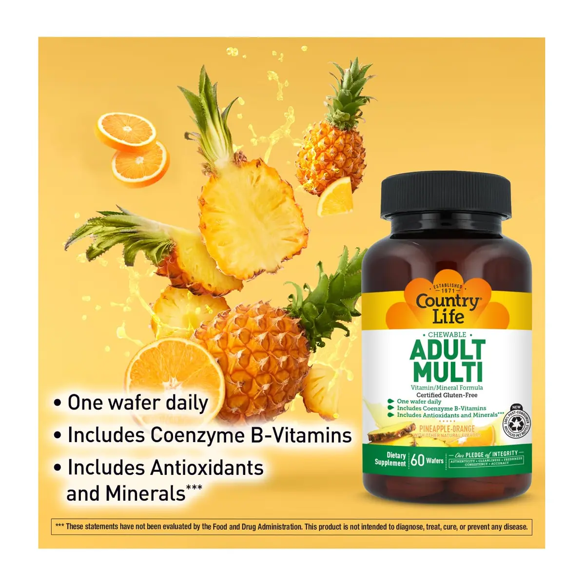 Country Life Adult Chewable Multivitamin, Pineapple Orange, 60 Wafers | Supports Energy & Immunity - view 4