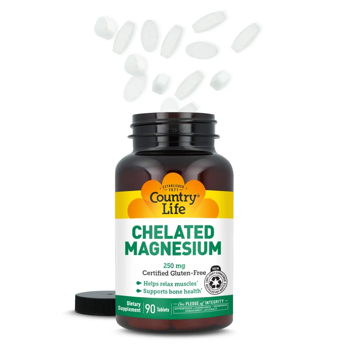 Country Life Chelated Magnesium 250 mg | Vegan, Gluten-Free, Supports Heart & Bone Health (90 Tablets) - view 8