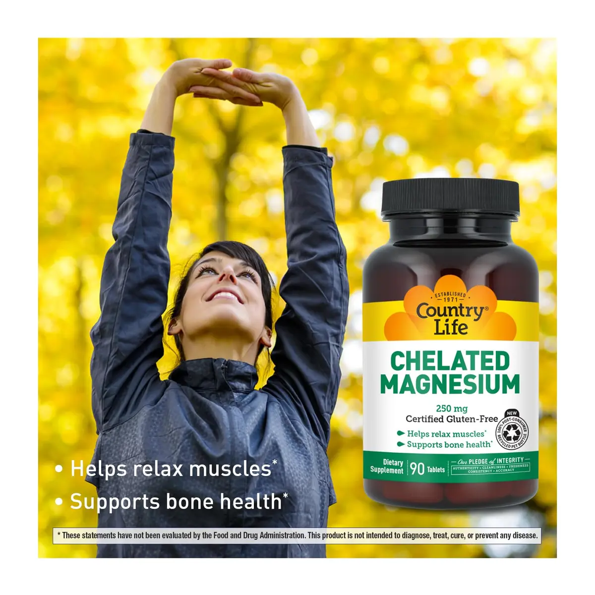 Country Life Chelated Magnesium 250 mg | Vegan, Gluten-Free, Supports Heart & Bone Health (90 Tablets) - view 4