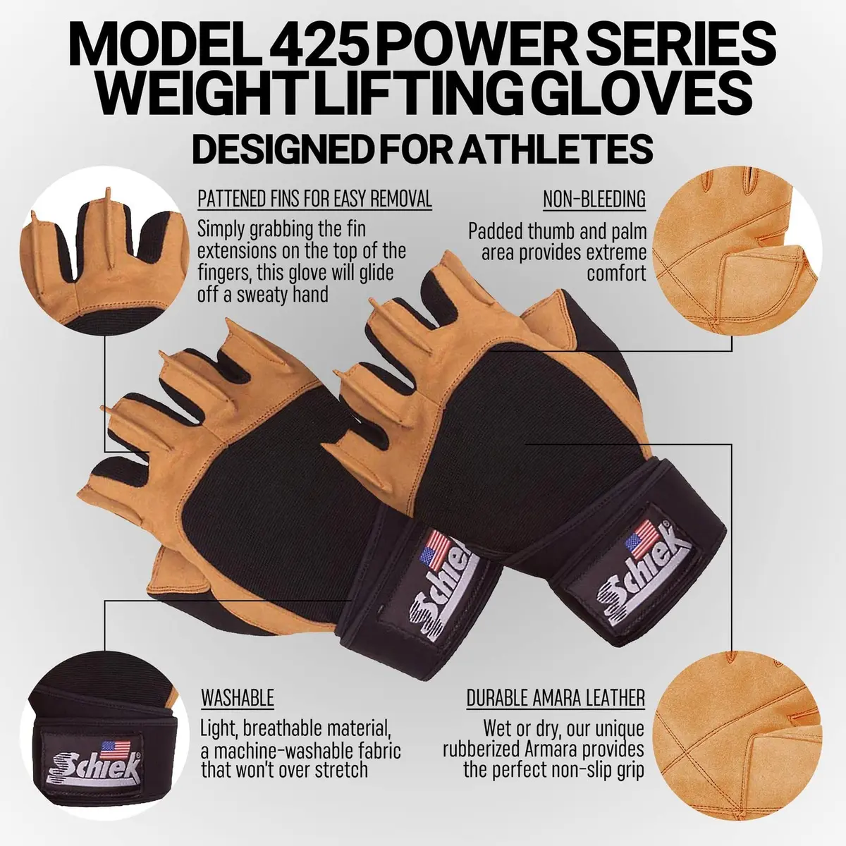 Schiek Sports Schiek 425 Glove Large | Wrist Support & Extra Grip for Weightlifting - view 4