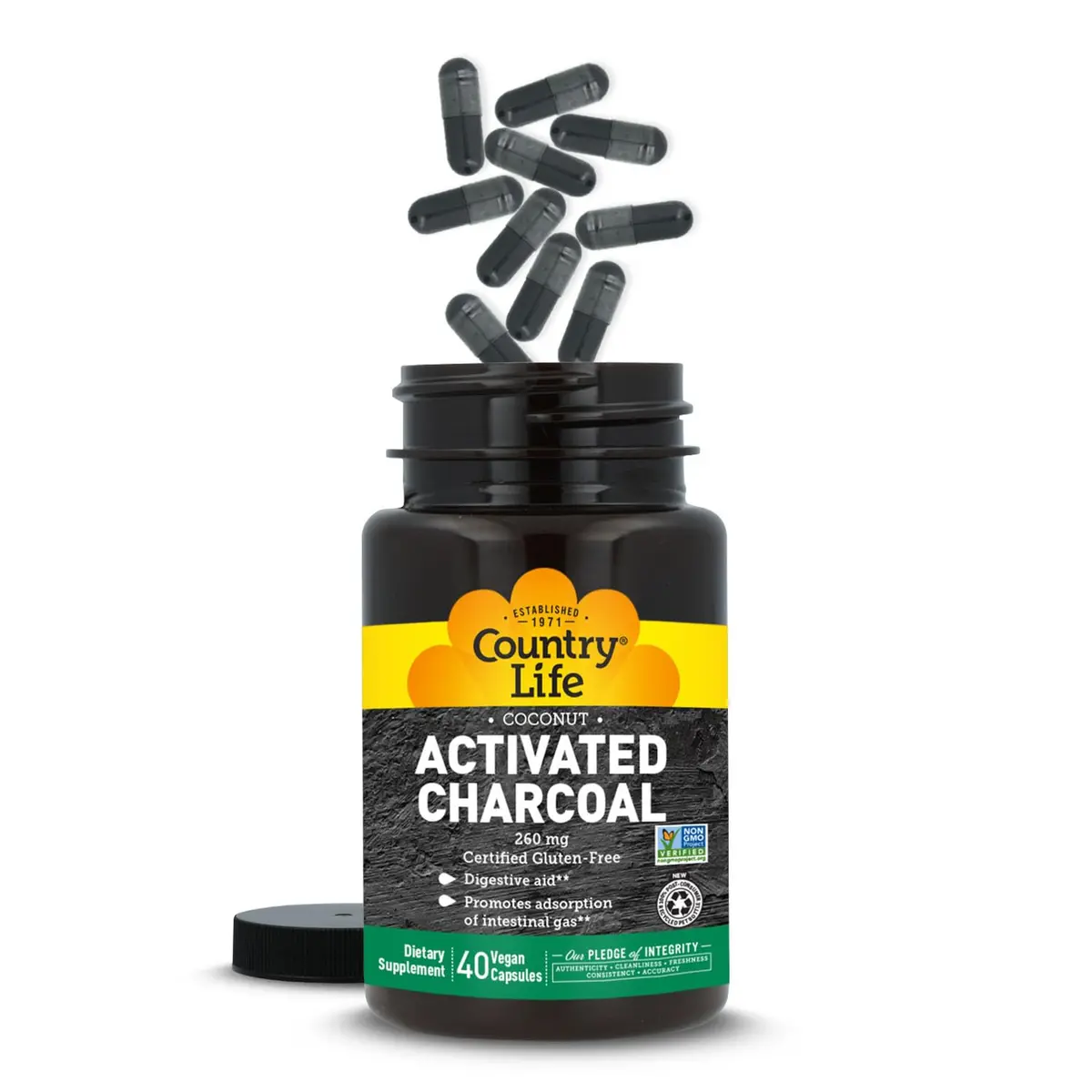 Country Life Coconut Activated Charcoal 260 mg | Vegan Capsules for Digestive Health Support - view 8