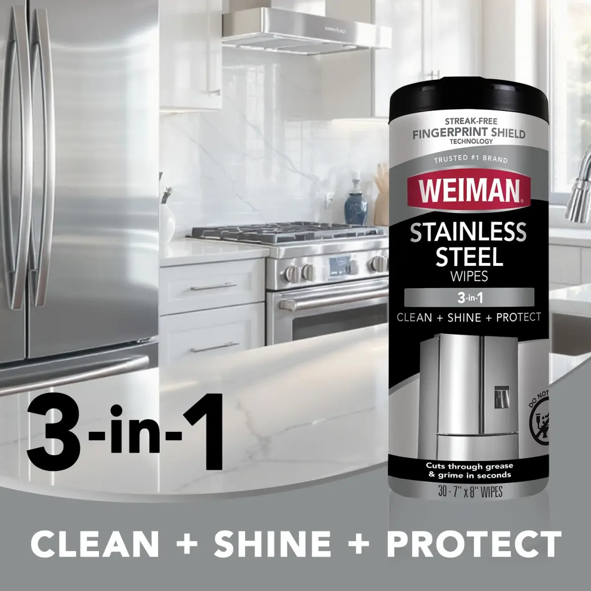 Weiman Stainless Steel Cleaner & Polisher Wipes 30 Ct | Keeps Appliances Shining - view 3