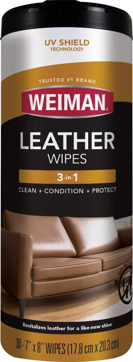 Weiman Leather Cleaner & Conditioner Wipes With UV Protection, 30 ct | Prevents Cracking & Fading on Auto Seats, Shoes, Purses - main product image