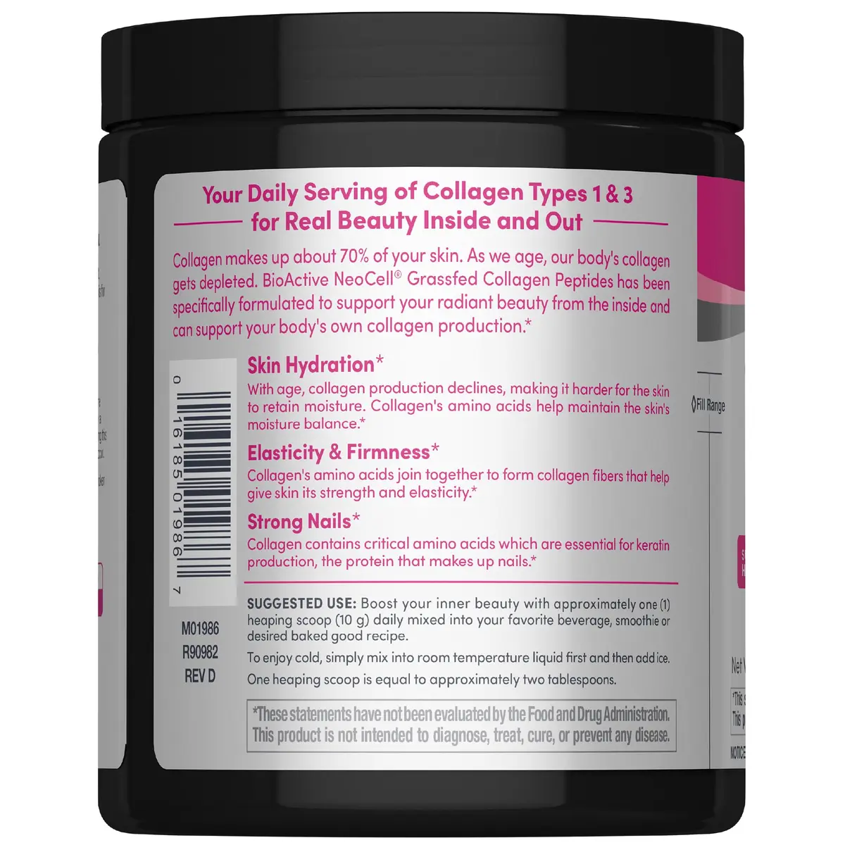 NeoCell Grassfed Collagen Peptides Powder Unflavored 200g (7 oz) | Supports Skin, Hair, Nails & Joints - view 3
