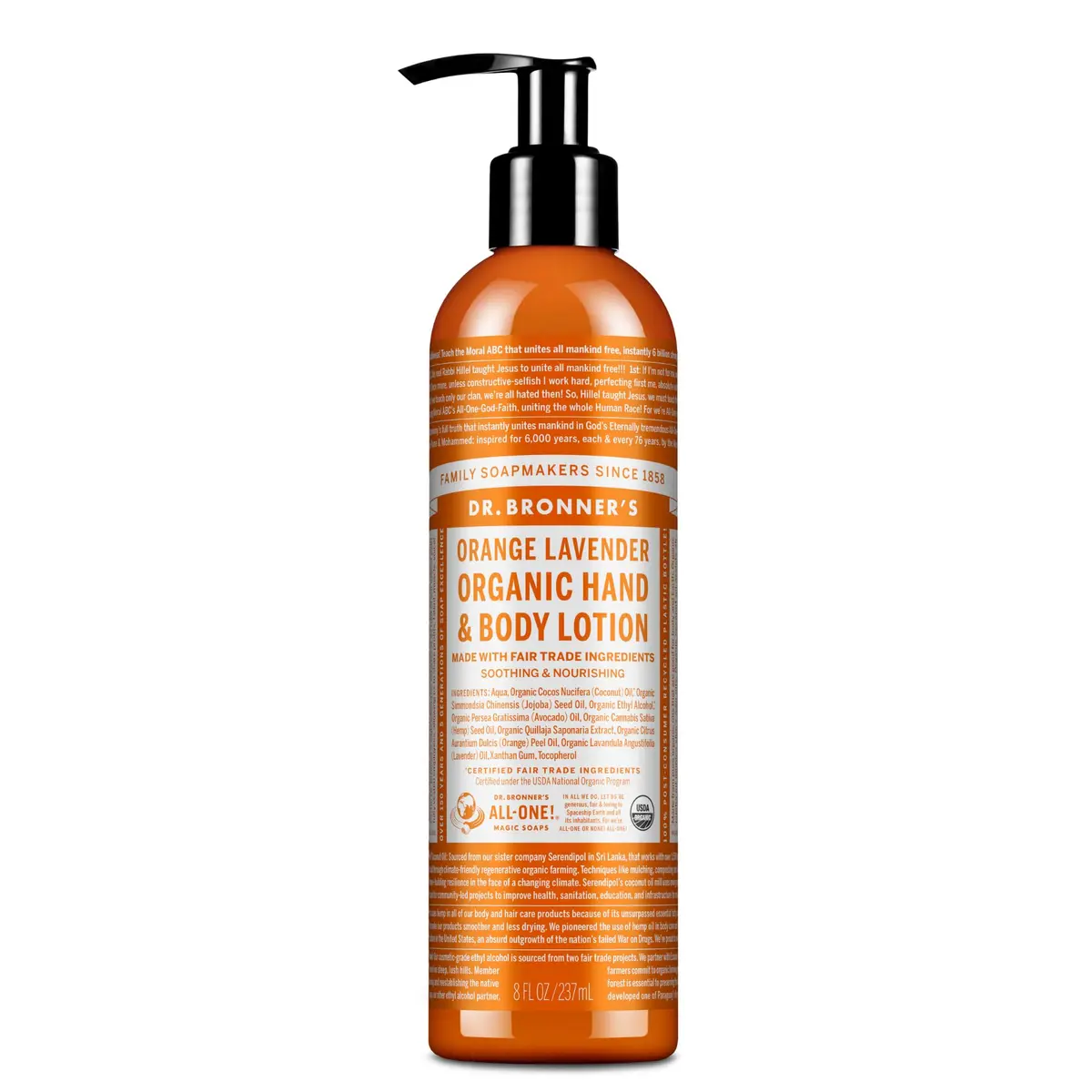 Dr. Bronner's Organic Lotion Orange Lavender 237ml (8 Fl Oz) | USDA Organic & Fair Trade Ingredients - main product image