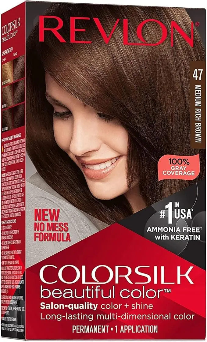 Revlon ColorSilk Hair Color, Medium Rich Brown 47 | Ammonia-Free, Multi-Tonal, Long-Lasting - main product image