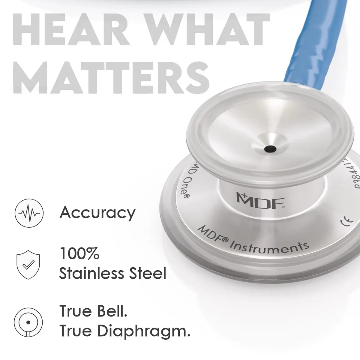 MDF Instruments MD One Stainless Steel Adult Stethoscope Royal Blue Tube | Acoustic Precision & Durability - view 5