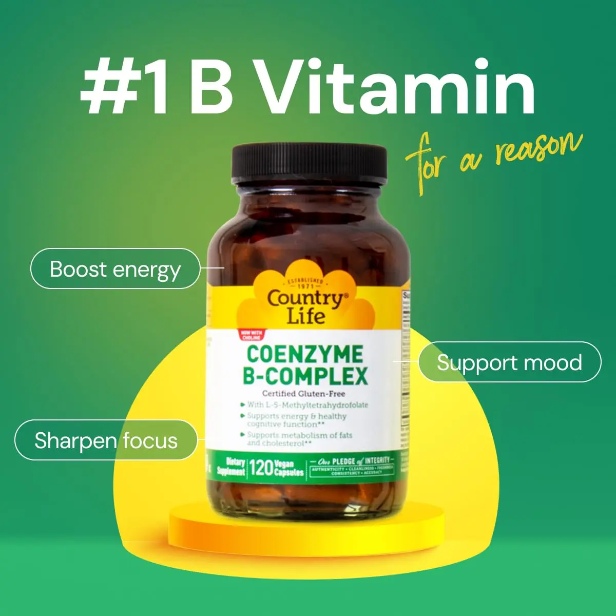 Country Life Coenzyme B-Complex 120 Capsules | Supports Energy & Brain Function - view 2