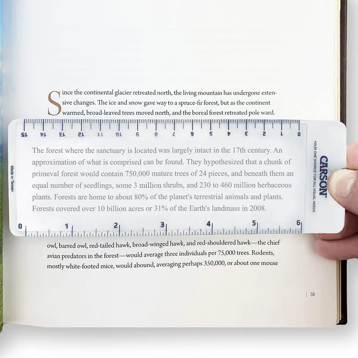 Carson MagniMark 3x Fresnel Bookmark Magnifier with 6-Inch Ruler | Lightweight, Thin & Light for Reading & Low Vision - view 2
