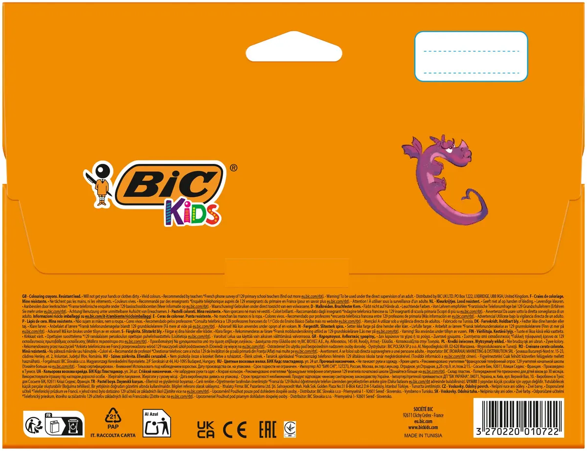 BIC Kids Plastidecor Colouring Crayons 24 Pack | Vibrant Assorted Colours for Kids 30+ Months - view 3
