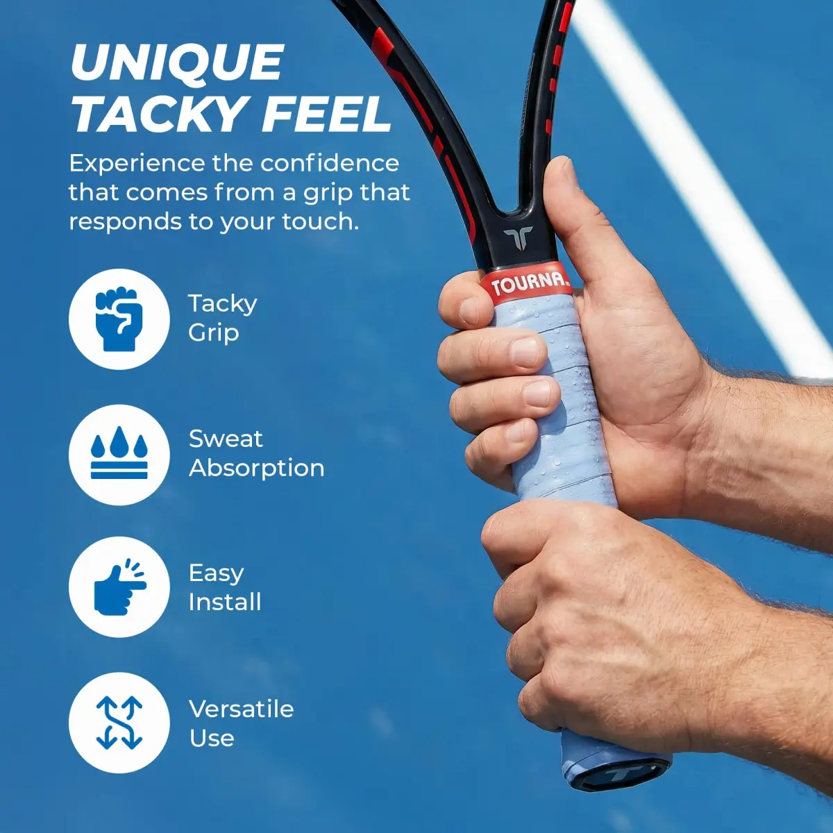 Tourna Tac Tacky Feel Tennis Grip 10 Pack XL Blue | Superior Sweat Absorption for Pro Play - view 3