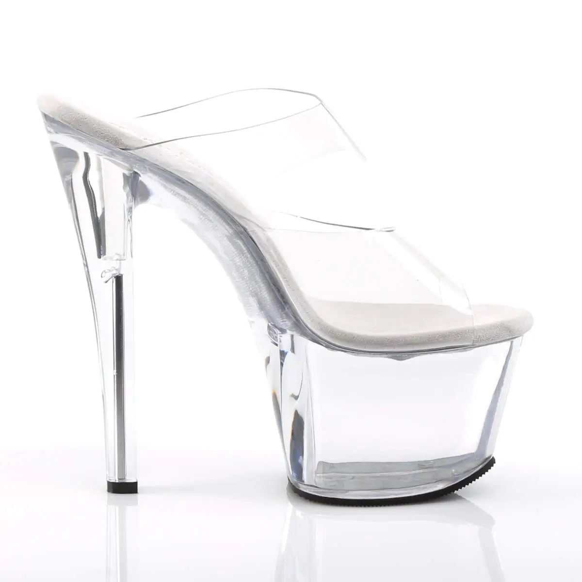Pleaser Sky-302 Platform Slide Clear/Clear | 7" Heel, 2¾" Platform, Open Toe, Synthetic Vinyl - view 8