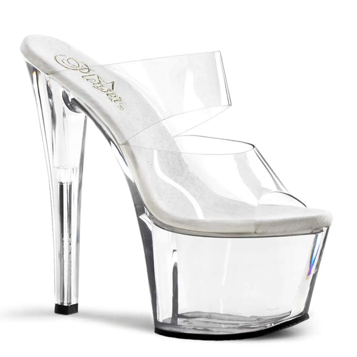 Pleaser Sky-302 Platform Slide Clear/Clear | 7" Heel, 2¾" Platform, Open Toe, Synthetic Vinyl - view 5