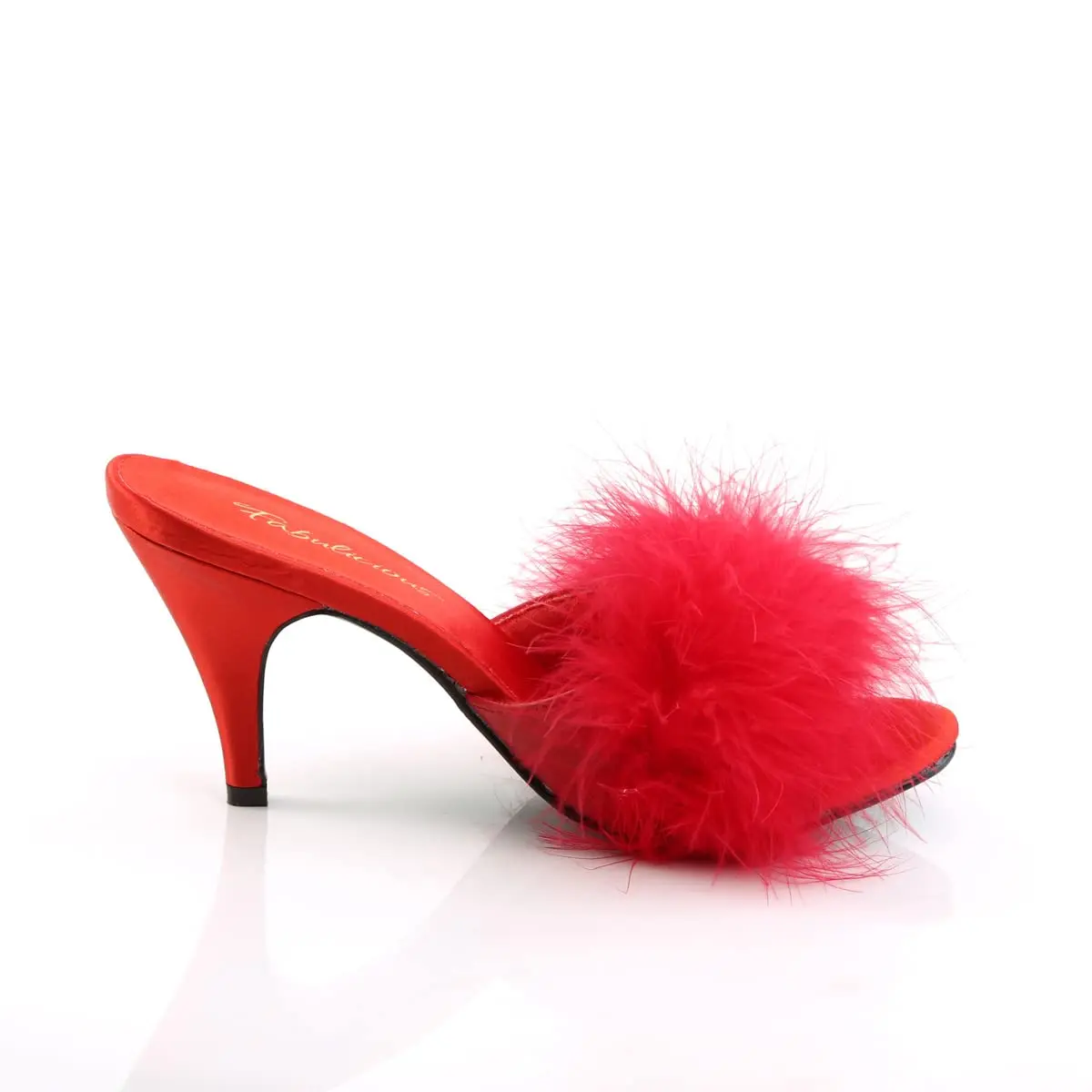 Pleaser Fabulicious Women's Amour-03 Marabou Slipper | 3" Heel, Satin & Feather, Red Pu-fur, Adult Dressy - view 5