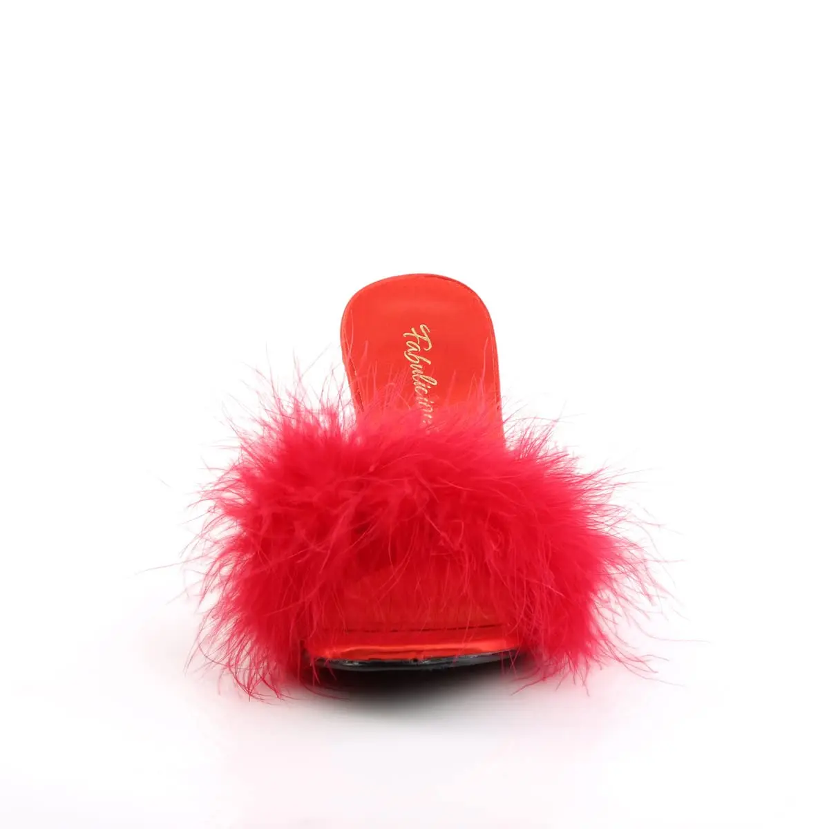 Pleaser Fabulicious Women's Amour-03 Marabou Slipper | 3" Heel, Satin & Feather, Red Pu-fur, Adult Dressy - view 2