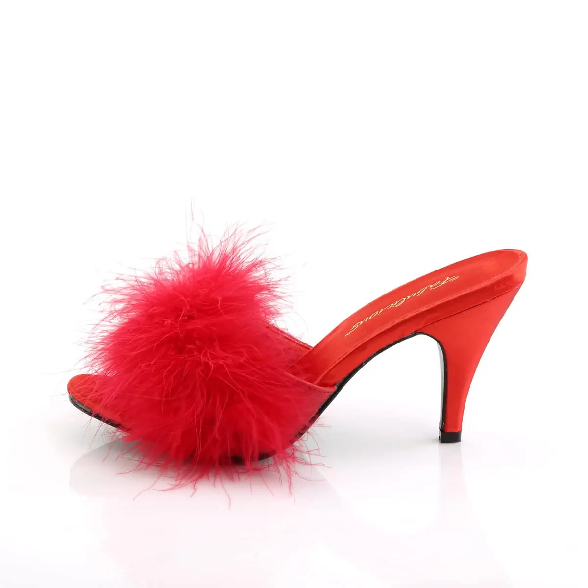 Pleaser Fabulicious Women's Amour-03 Marabou Slipper | 3" Heel, Satin & Feather, Red Pu-fur, Adult Dressy - view 3