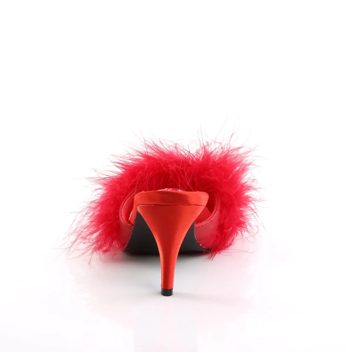 Pleaser Fabulicious Women's Amour-03 Marabou Slipper | 3" Heel, Satin & Feather, Red Pu-fur, Adult Dressy - view 4