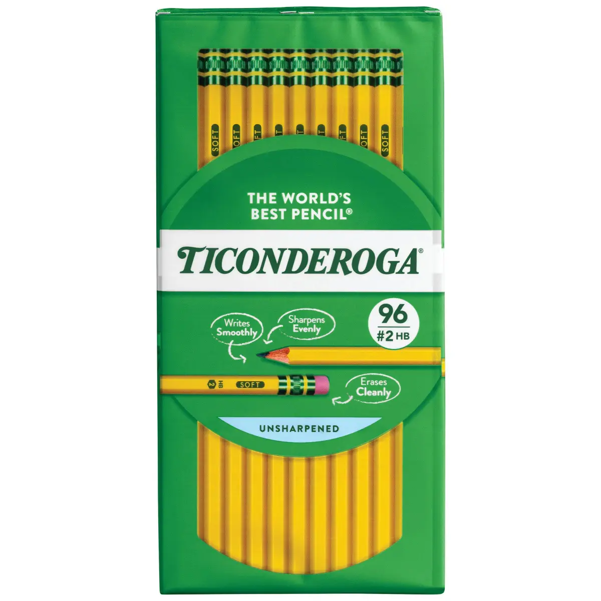 Ticonderoga Wood-Cased Pencils, Unsharpened, #2 HB Soft, Yellow, 96 Count | Smooth Writing Instrument for Students - main product image