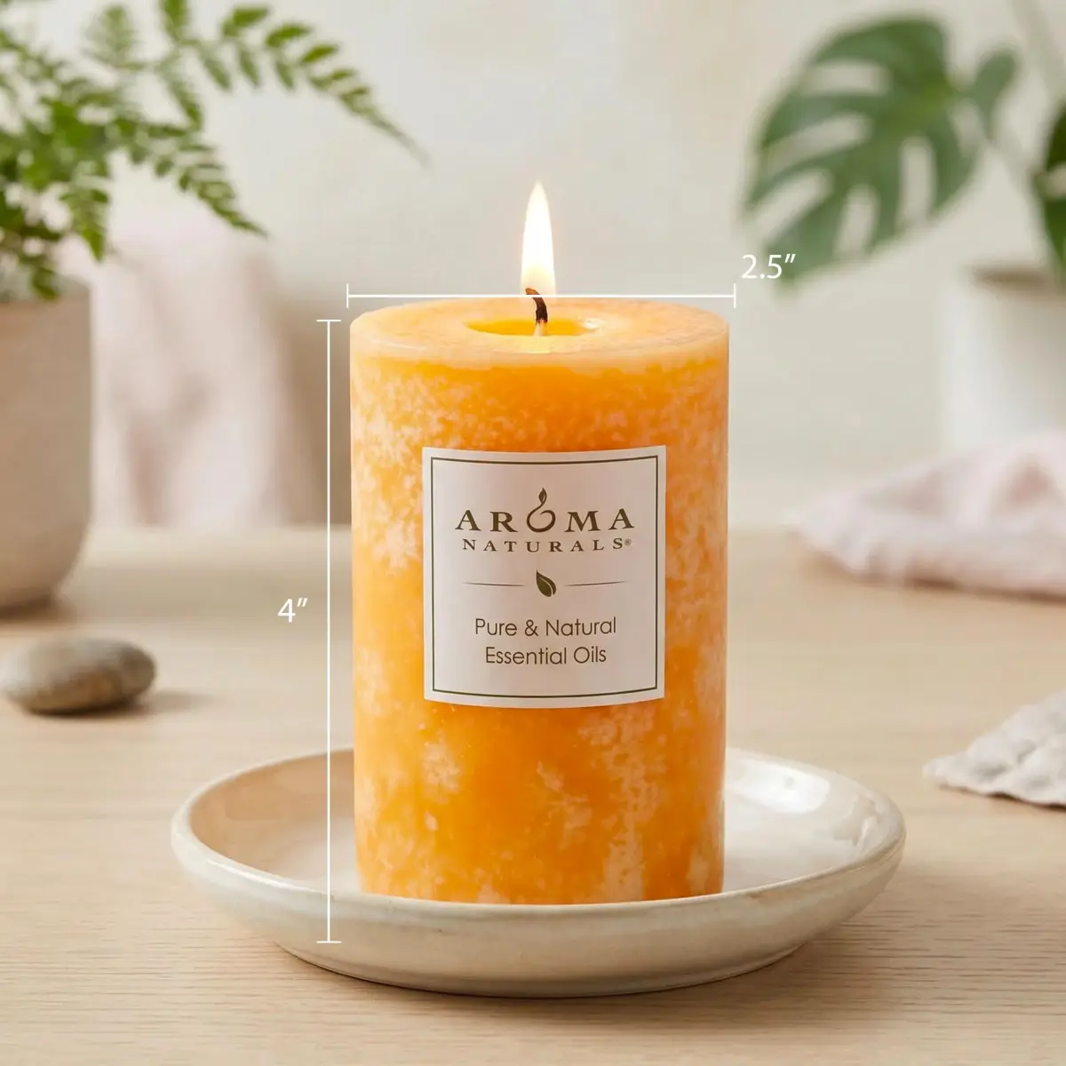 Aroma Naturals Lavender & Tangerine Pillar Candle 6.4cm x 10.2cm (2.5" x 4") | Relaxing Aromatherapy Scent - view 5