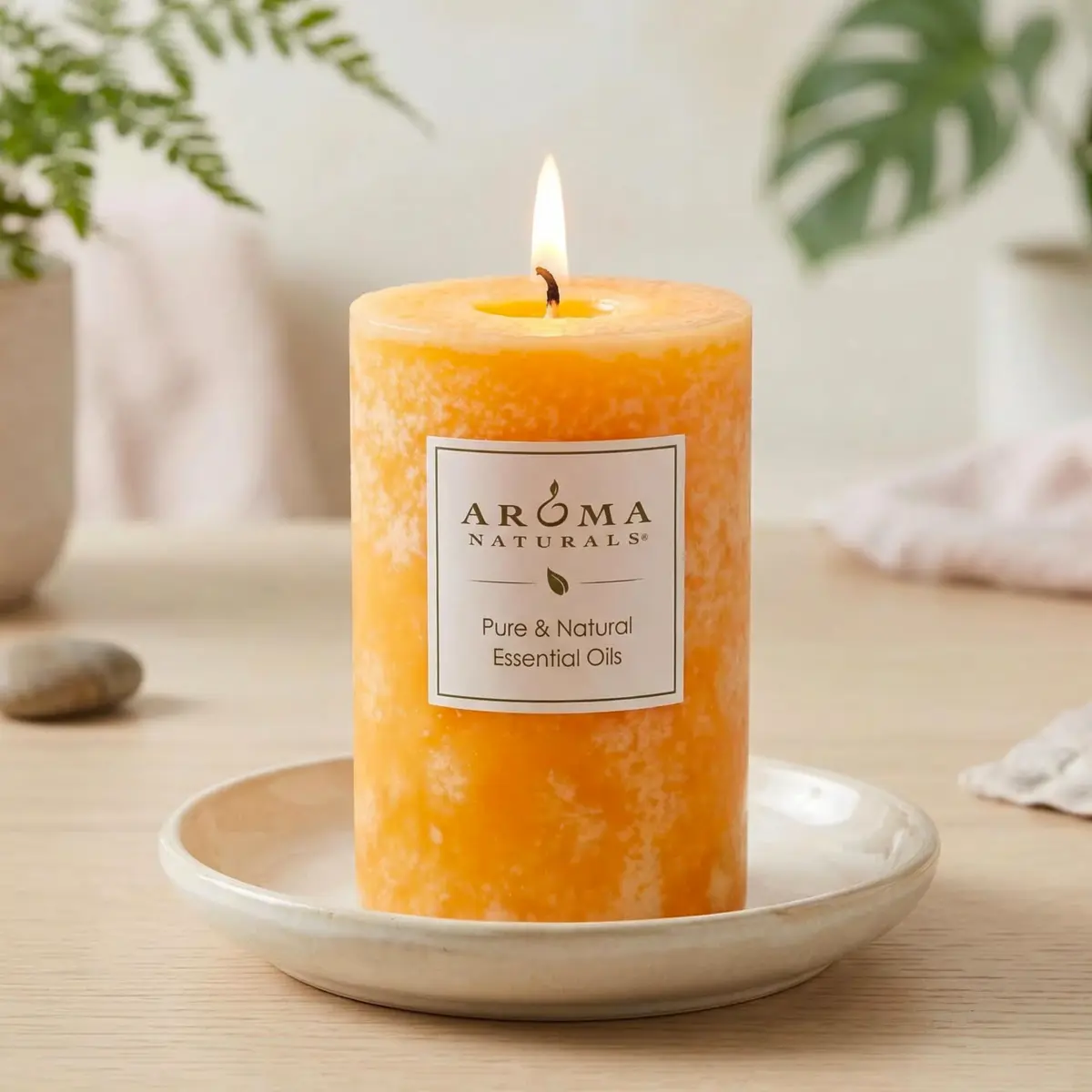 Aroma Naturals Lavender & Tangerine Pillar Candle 6.4cm x 10.2cm (2.5" x 4") | Relaxing Aromatherapy Scent - view 2