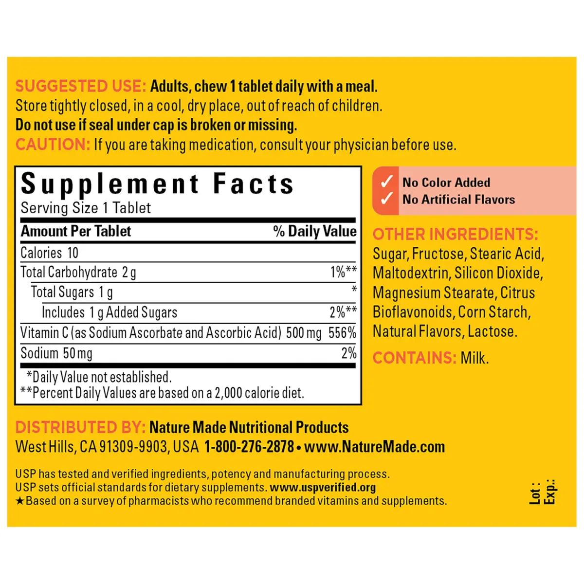 Nature Made Chewable Vitamin C 500 mg Tablets 60 Count | USP Verified Immune Support - view 8