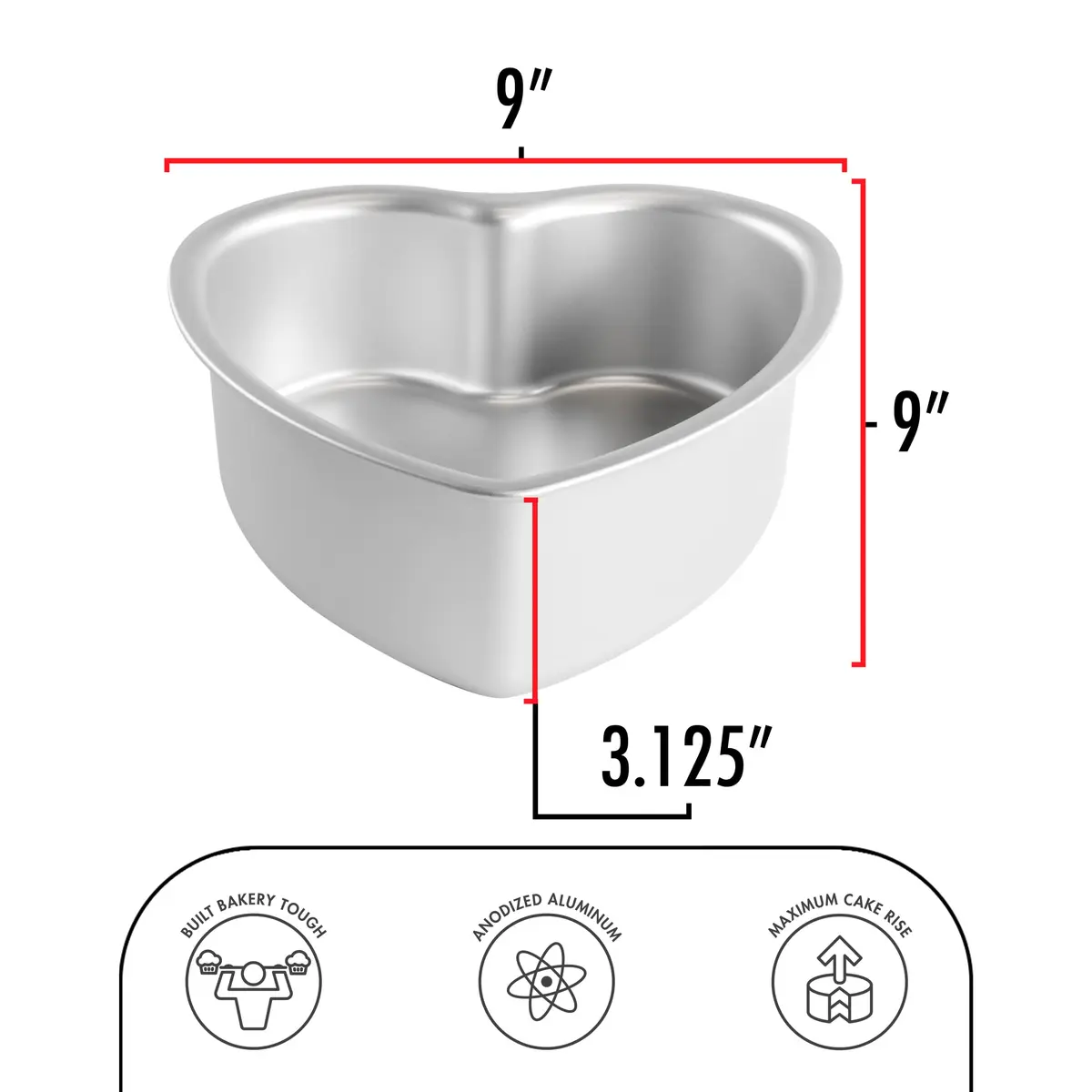 Fat Daddio's PHT-83 Anodized Aluminum Heart Cake Pan, 8 x 3 Inch | Deep, Durable Bakeware for Special Occasions - view 3