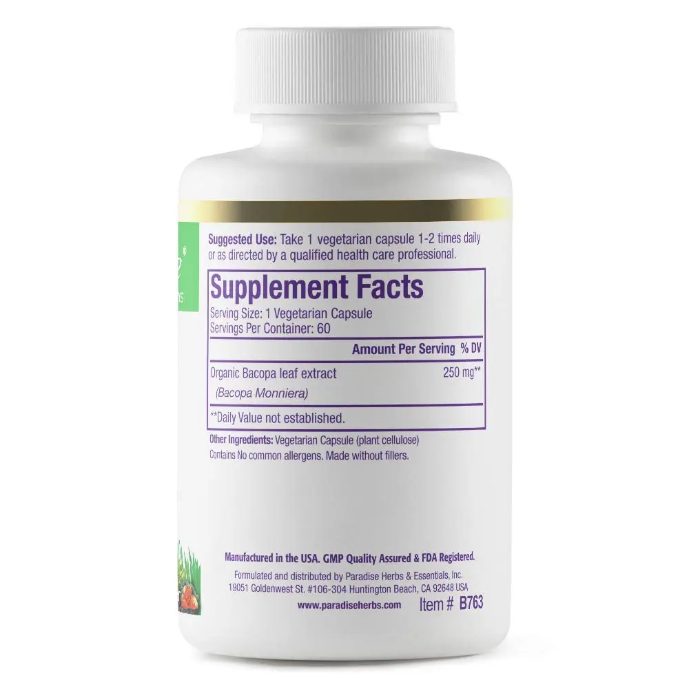 Paradise Herbs & Essentials Bacopa Extract Vegan 60 Capsules | Full Spectrum, Organic, Vegan - view 2