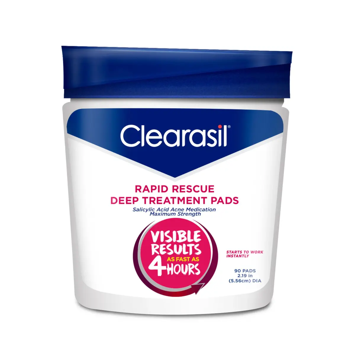 Clearasil Rapid Rescue Deep Treatment Acne Face Pads, Maximum Strength 2% Salicylic Acid, 90 Count - main product image